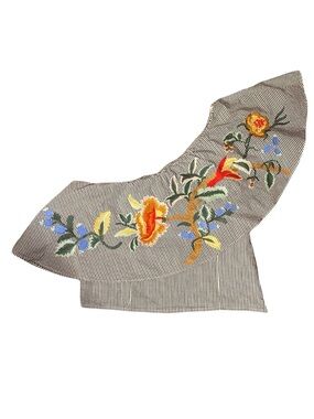 Lulumari one shoulder crop top embroidered colorful ruffle boho feminine M